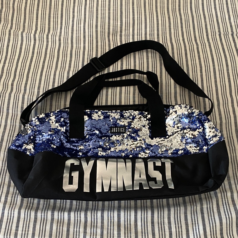 Justice Black and Blue Sequin Gymnast Bag